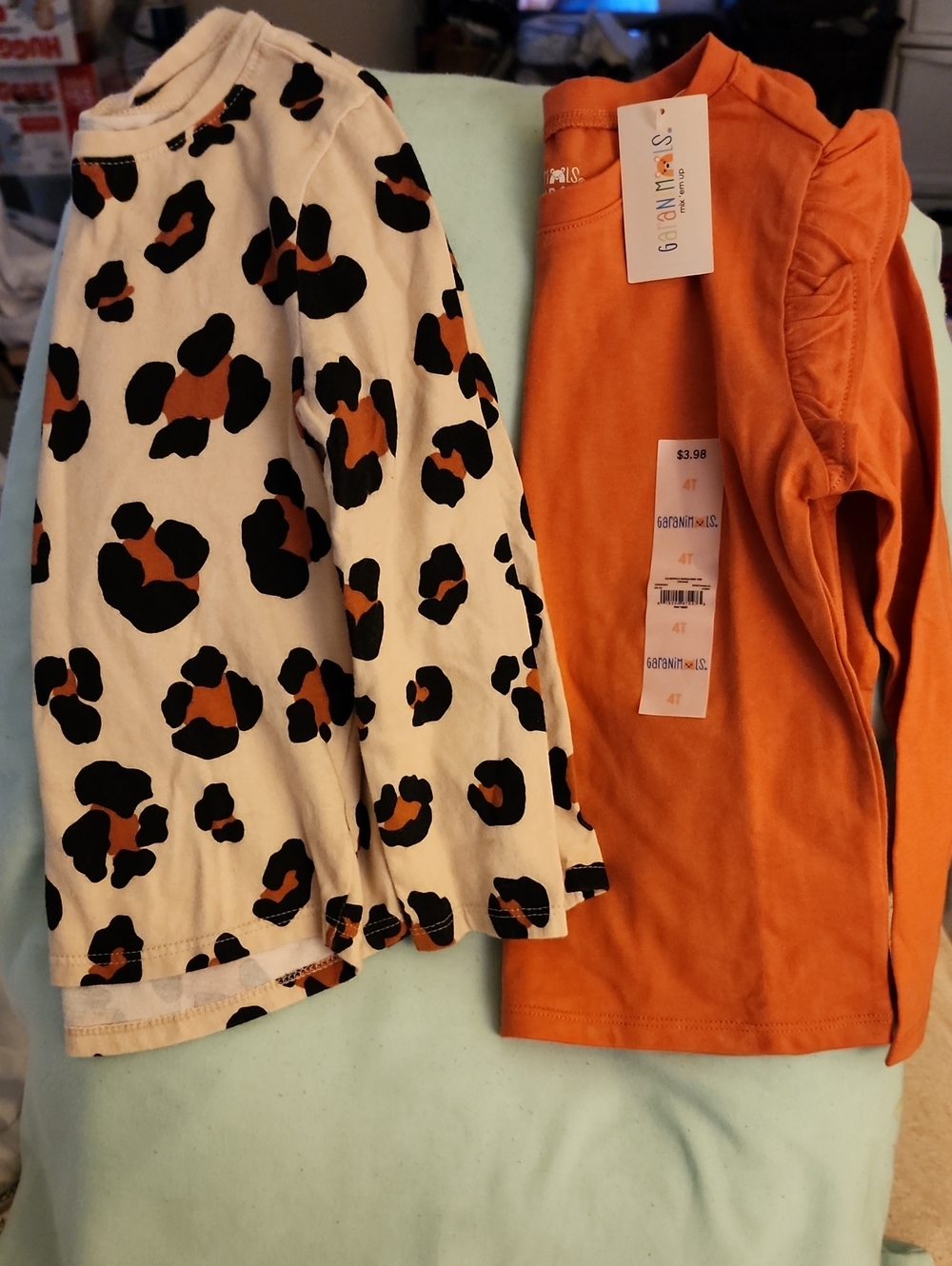 Sz 4T Garanimals Orange Solid & Cream Leopard Print Long-Sleeve Tees